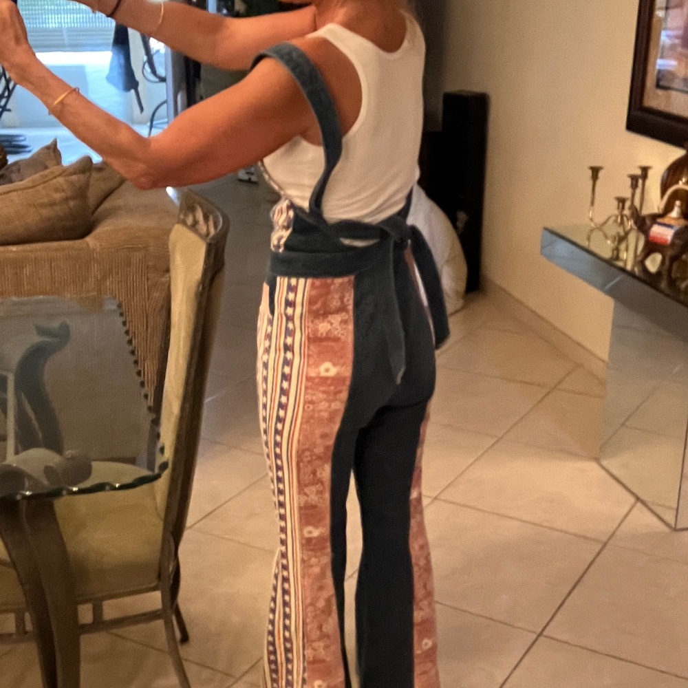 Free People Blue Patchwork Denim Overalls with Americana Panels - Picture 4 of 14